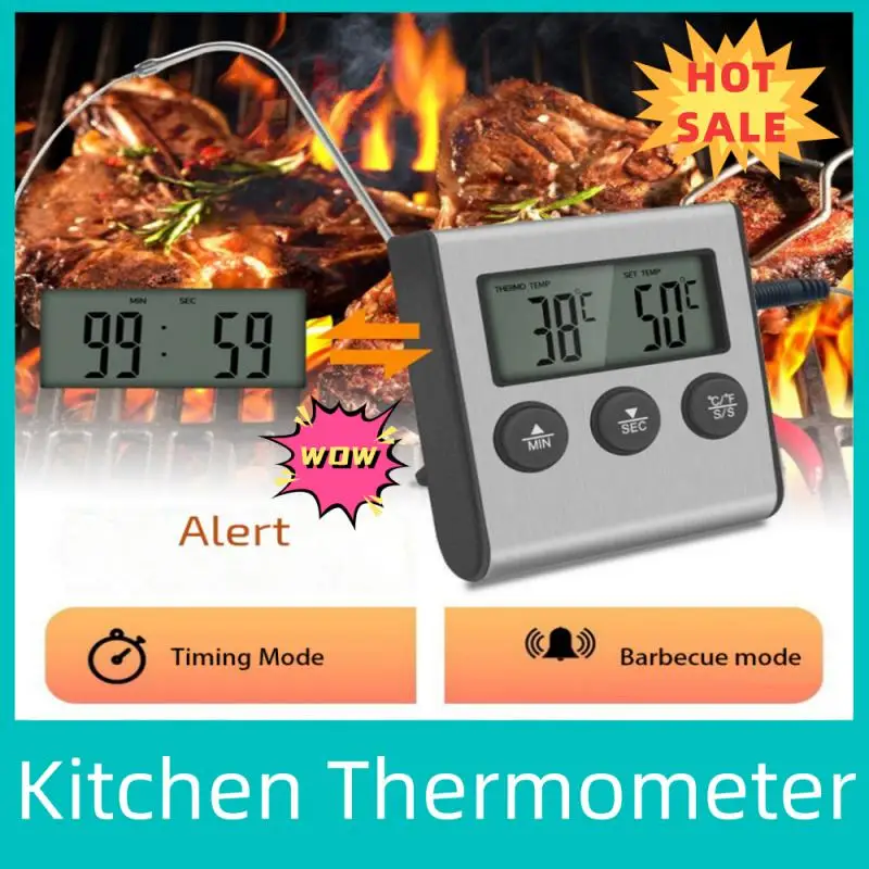 

Цифровой Кухонный Термометр, измеритель температуры для приготовления пищи, мяса, духовки, барбекю, гриля, с щупом и таймером