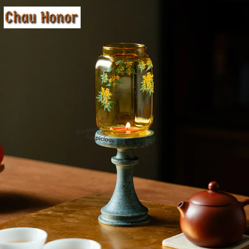 Osmanthus Ceramic Candle Holder Japanese Candles and Owners Scented Aromatic Candles Candle Lights Tea Ceremony Room Decor Gift