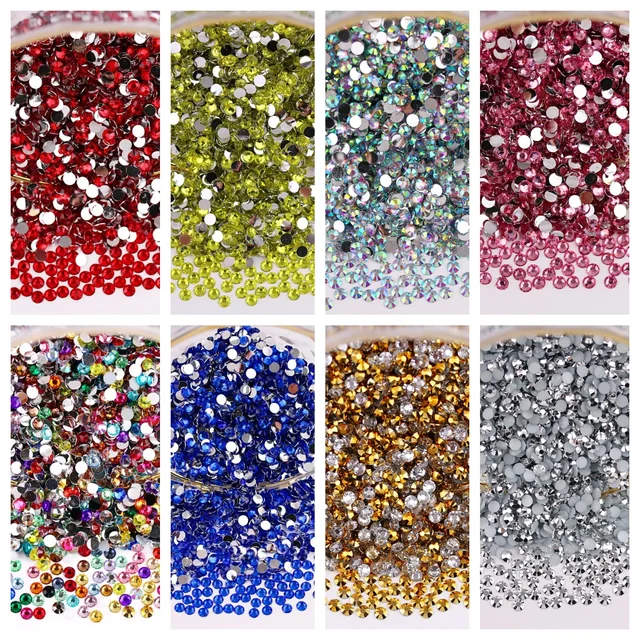 2mm - 6mm Round Non Hotfix Glitter Bling Manicure Strass Silver Flatback Resin Rhinestones Glue On Beads Nailart Nail Gems Diy