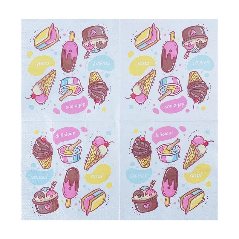 10/20pcsn Bag Ice-cream Printed Napkins Colored Paper Napkins Disposable Sweet Placemat Paper Party Decoration Drawing 33