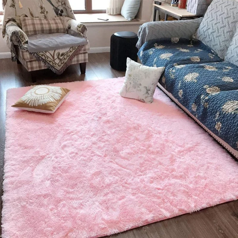 Rosa Teppich für Mädchen Shaggy Kinderboden Weiche Matte Wohnzimmer Dekoration Teen Fußmatte Nordic Red Fluffy Große Größe Teppiche_voghion.com