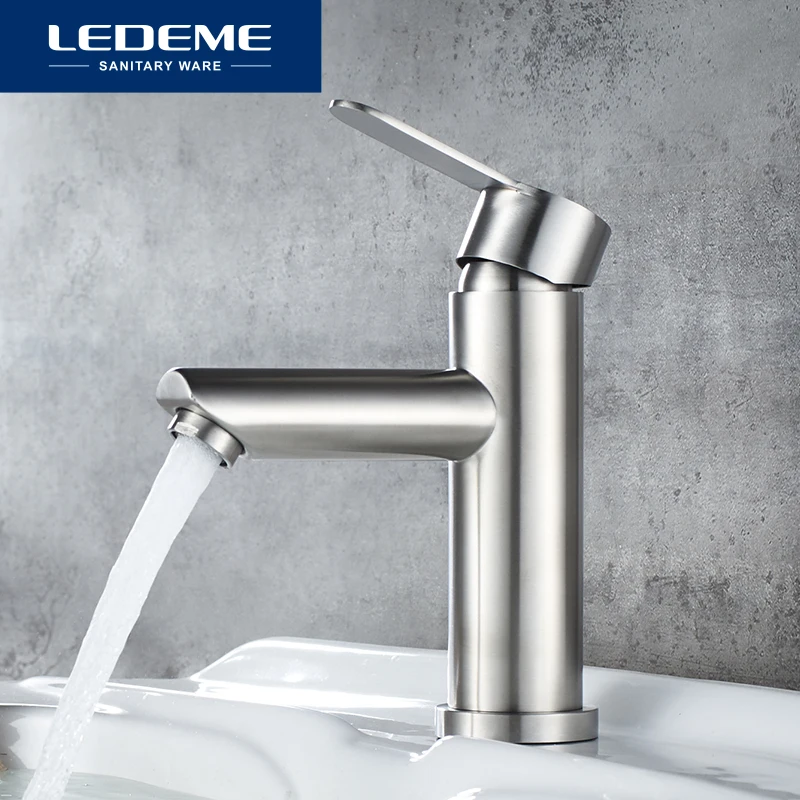 

Смеситель для раковины LEDEME L71003, кран из нержавеющей стали для ванной комнаты, одно отверстие, классический, для горячей и холодной воды
