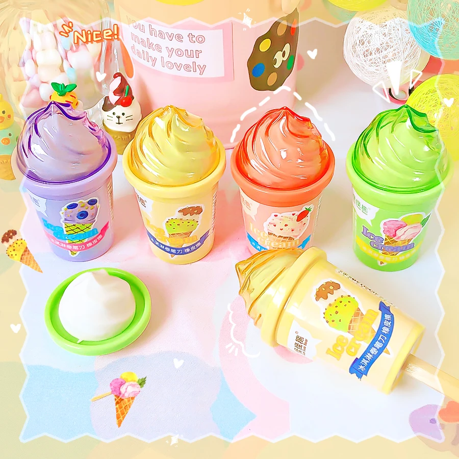 القرطاسية الجمالية العودة إلى اللوازم المدرسية Kawaii أدوات مكتبية محايات الآيس كريم المطاط مبراة قلم رصاص لطيف