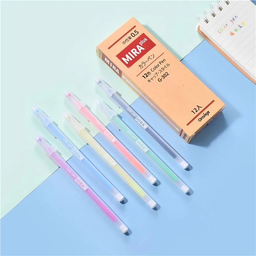 1-12 PCS Colored gel pens set Kawaii blue 0.5 mm ballpoint pen for journal Cute School supplies Korean stationery 3