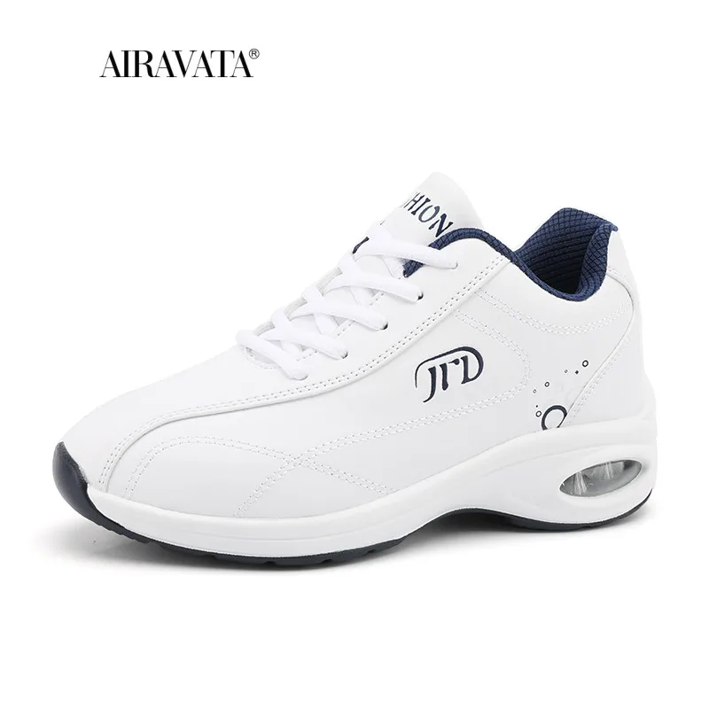 PU Leather Running Shoes Women Air Cushioning Sneakers White Casual