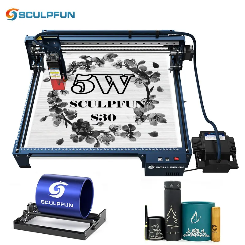 

Лазерный гравер SCULPFUN S30, 5 Вт, автоматическая система воздушной помощи со сменными линзами, лазерный гравер, резка дерева, металла, акрила