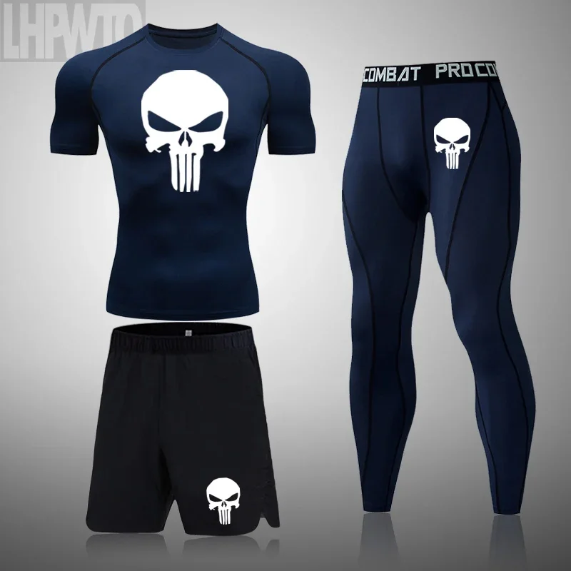 Rashguard Men's Fitness Gym Sports Punisher T-Shirt Compression Quick Dry MMA Boxing Jogging Training Tennis Musculation Sets sports apparel mens t shirt