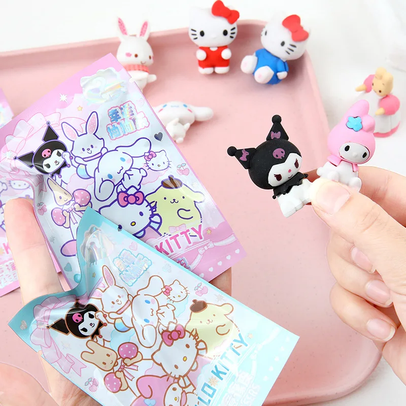 Pencil Eraser Sanrio Cartoon Eraser Rubber 16/32pcs Kawaii Students Stationery Kuromi Hello Kitty 3d Eraser Clean Tools School Children Gifts