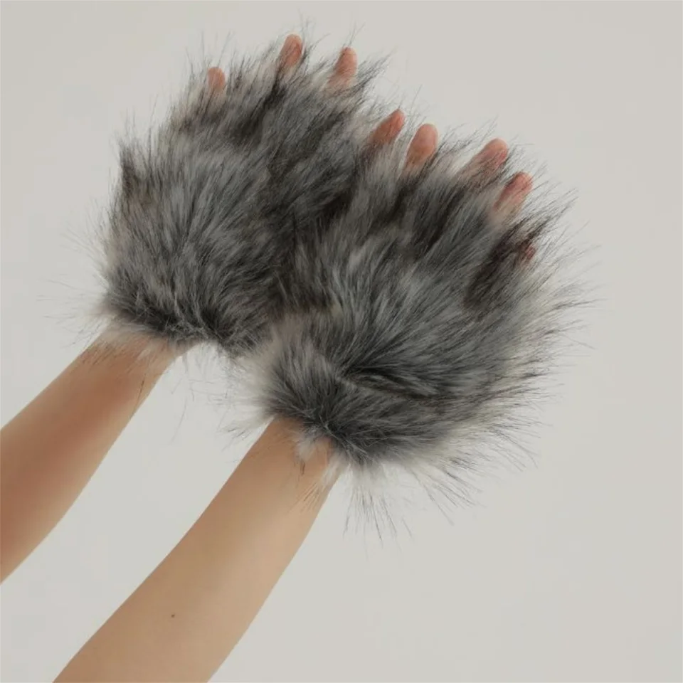 Soft Plush Bear Paw Gloves for Halloween Costumes