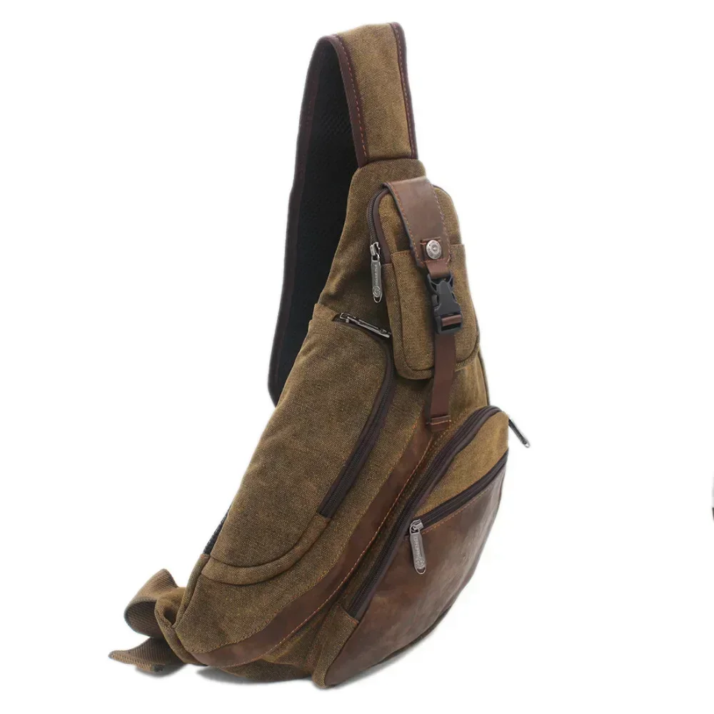 Men Canvas Sling Backpack Coffee Color