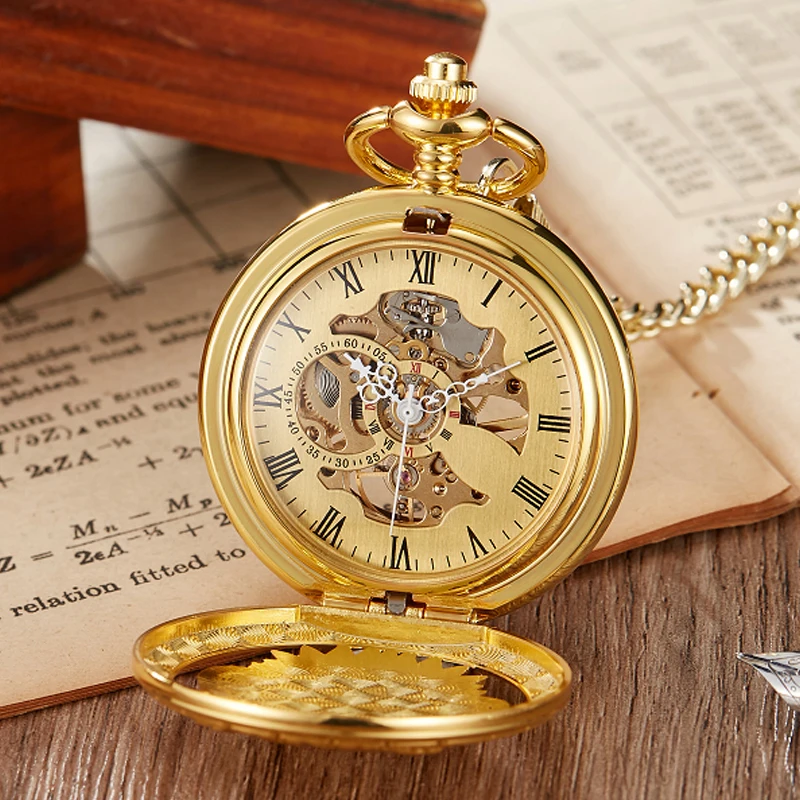 Vintage Chinese Unicorn Kylin Mechanical Pocket Watch Analog Skeleton Men Chain Stainless Steel Hand Wind Watch Necklace