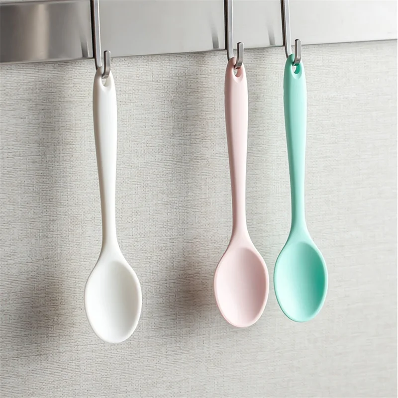 Colored Silicone Spoon Heat-resistant Not Sticky Hangable Bendable Spoon Easy To Clean Non-stick Rice Spoons Kitchen Tableware
