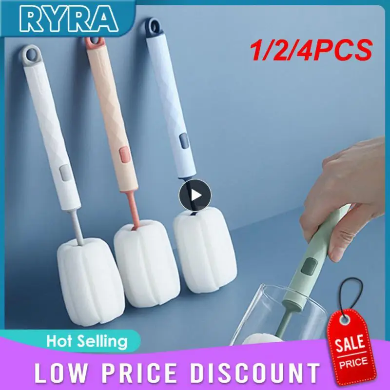 

1/2/4PCS Soft Sponge Cup Brush Removable Long Handle Bottle Brush Drink Wineglass Bottle Glass Cup Washing Cleaning Kitchen