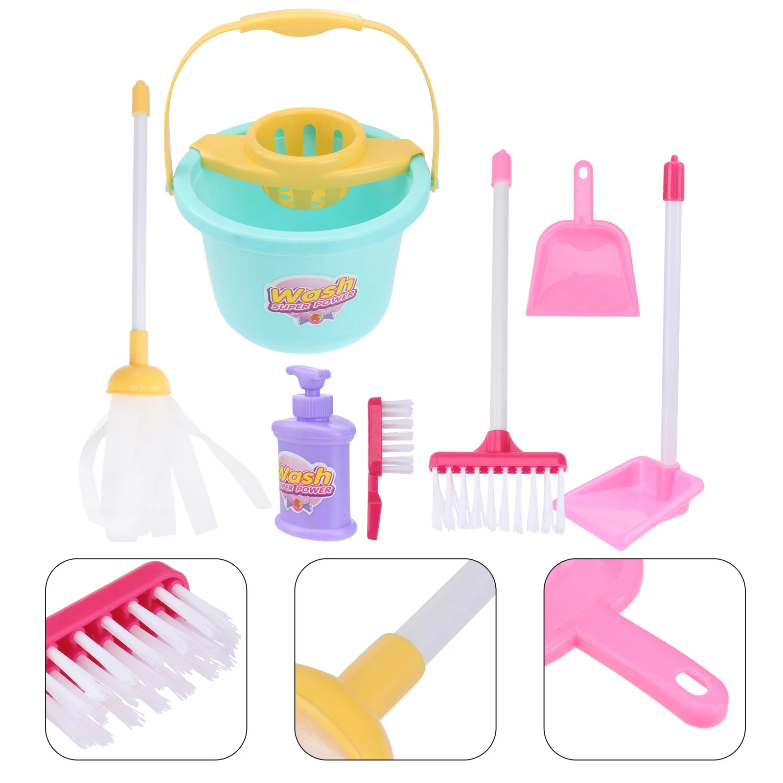 7 Pcs Cleaning Mopping Set Kids and Bucket Children Toys Pretend Play Playthings Mini for Dustpan Broom Plastic 2