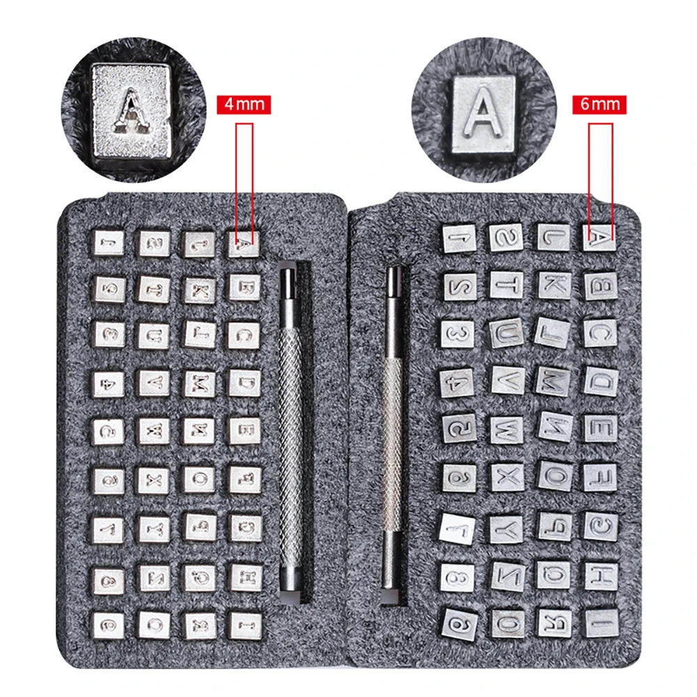 37pcs Leather Alphabet Stamps Punch Capital Letters & Number Stamping Tools Set DIY Name Punching Tool 4mm/6mm Metal