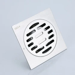 Square Shower Floor Drain, Stainless Steel Grid Pattern with Removable Deodorization Cover for Kitchen Bathroom Hardware Fitting