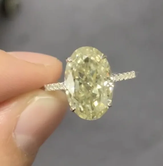 Pierścionki zaręczynowe jovvasmile Moissanite 4.5 karat 13x8.5mm kruszony lód hybrydowy owalny blady kanarek Moissanite 18k 14k złota