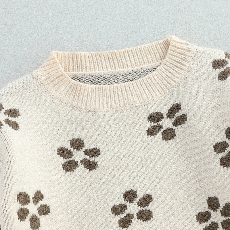 

Toddler Girls Boys Fall Outfits Flower Pattern Crew Neck Long Sleeve Sweater and Knit Shorts 2Pcs Clothes Set
