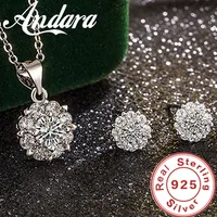 Exquisite 925 Sterling Silver AAAAA Zirconia Pendant Necklace Earrings Set for Women Engagement Party Jewelry