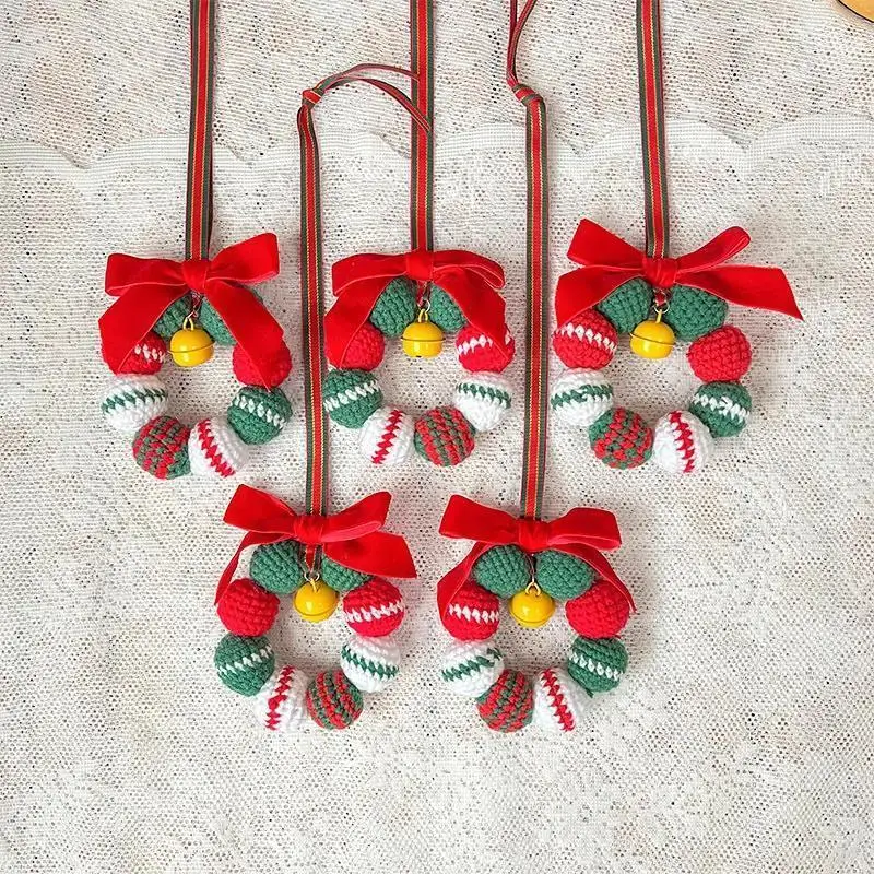 Christmas Handmade Crochet Hanging Style Creative Car Christmas Wreath Pendant Home Decoration Christmas Blessing Pendant Gift