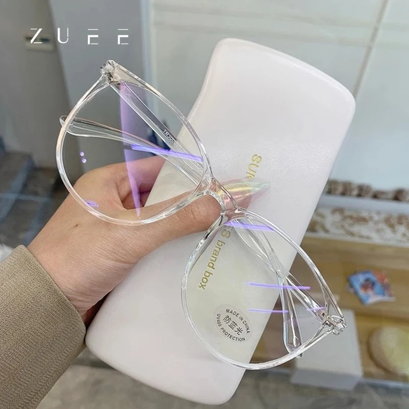 

ZUEE Men WomenTransparent Glasses large Frame Anti Blue Light Round Eyewear Blocking Glasses Computer Frame Optical Spectacle