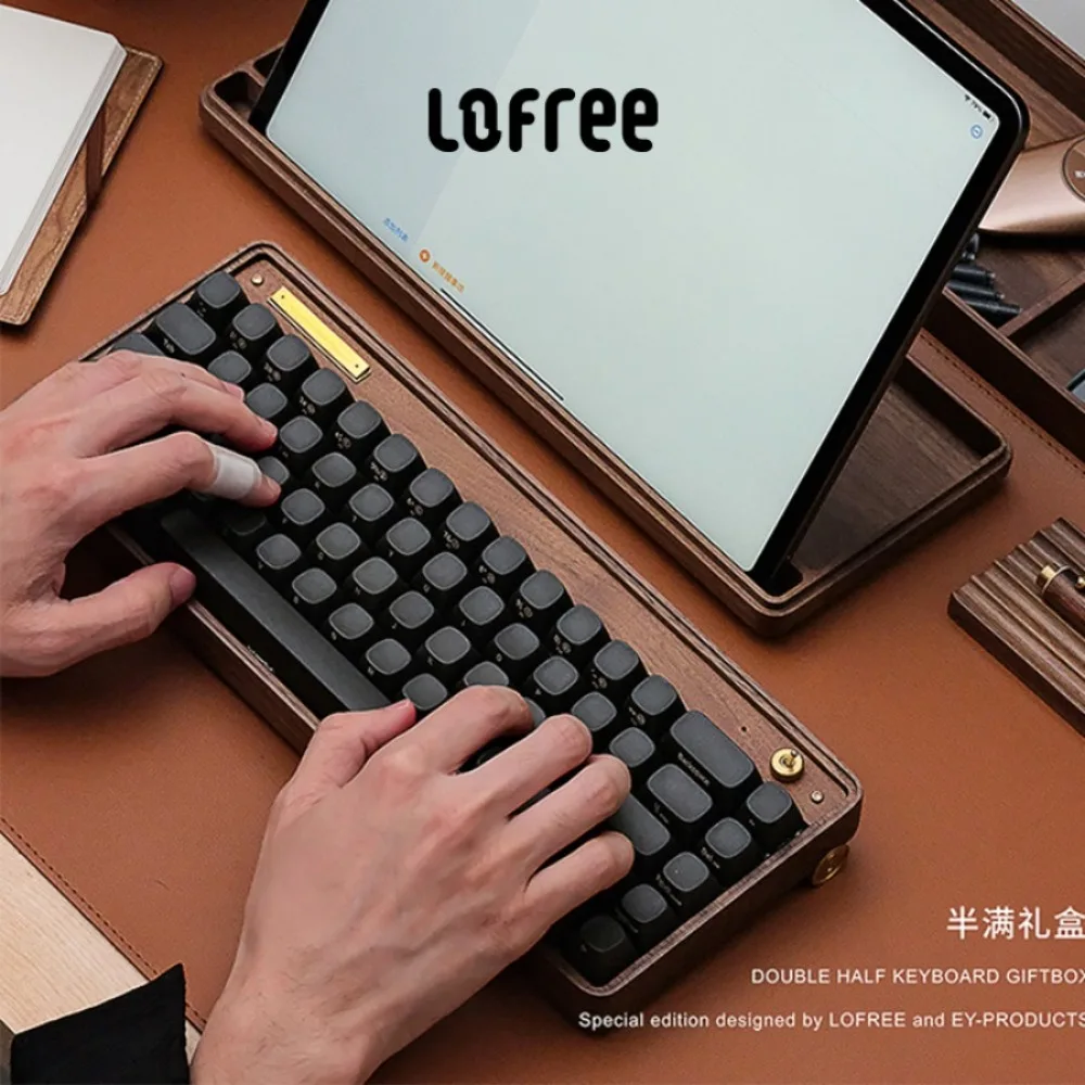 Lofree Double Half Mechanical Keyboard Walnut Wooden+Brass