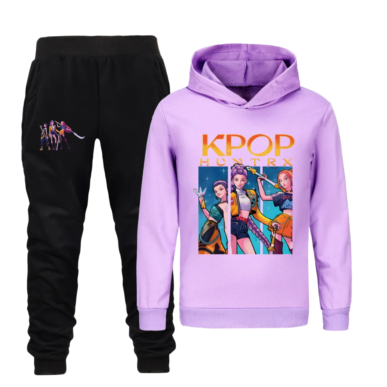 Survêtement 2 Pièces K-Pop Demons Hunters – Sweat à Capuche + Pantalon Pour Fille 2-14 Ans, Imprimé Huntrix Huntr/X