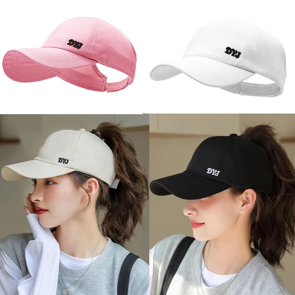 여성용 조절 가능한 야구 모자 선물, 자외선 차단 포니테일 모자, 코튼 긴 머리 오리 혀 모자