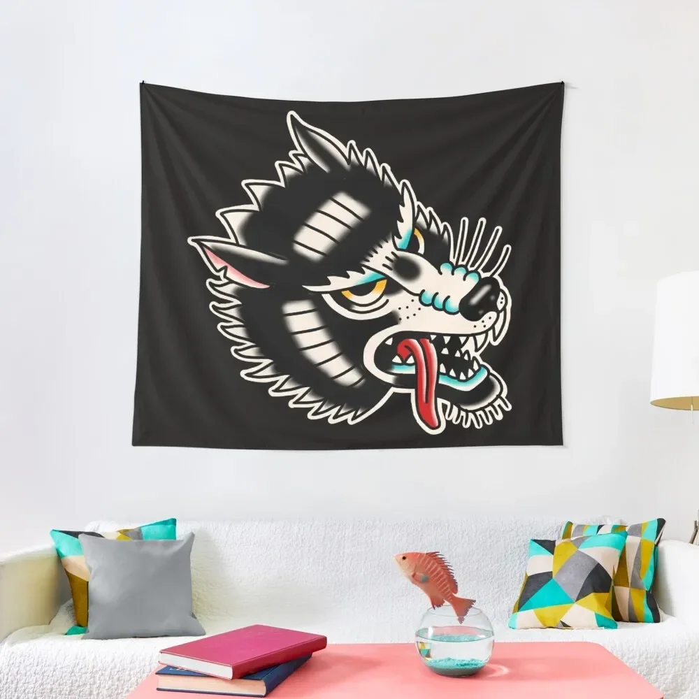 

wolf traditional tattoo Tapestry Bedroom Decor Aesthetic Decor Home Tapestry
