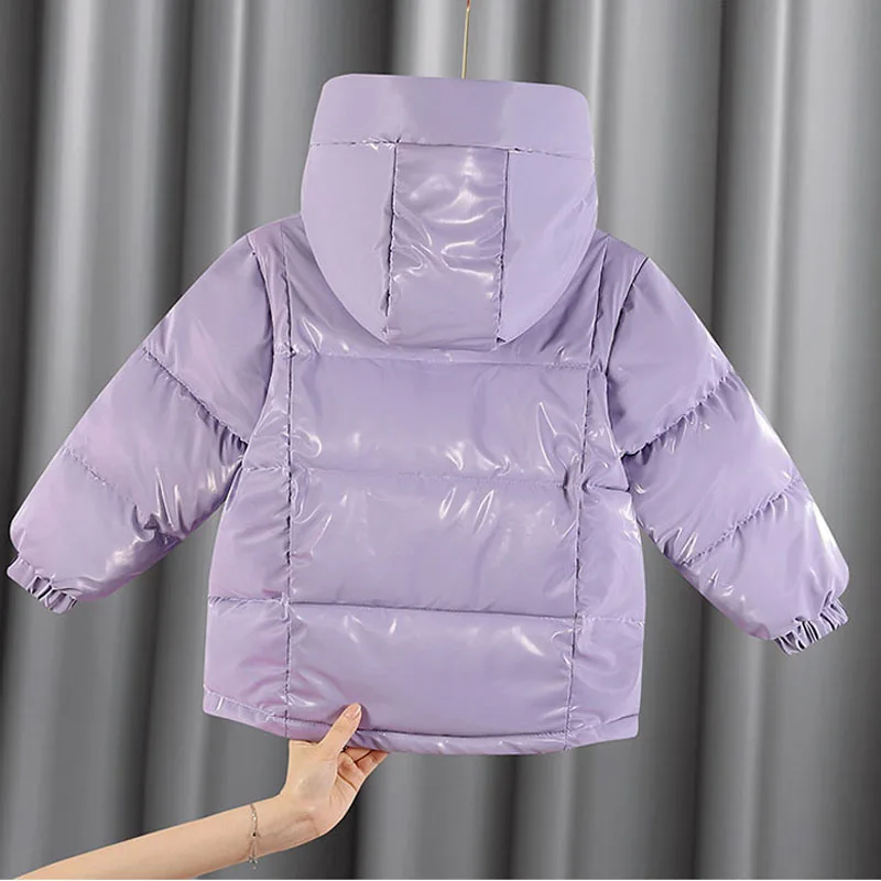 Winter Kids Jacket Down Cotton Padded Coat for Girl Autumn Waterproof Warm Hooded Suit Teen Boy Windproof Glossy Outerwear