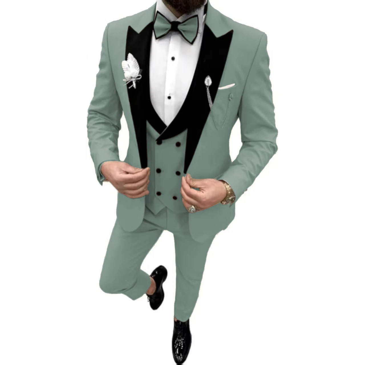 Formal Suits for Men Peak Lapel 3 Pieces Blazer Vest and Pants Set Elegant High Quality Wedding Dresses New
