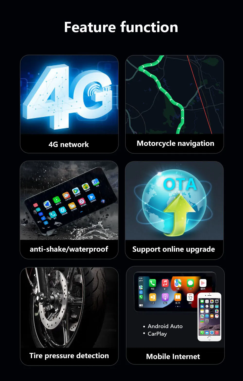 4G 안드로이드 OS 휴대용 6.1인치 오토바이 GPS 네비게이션 무선 오토바이 카플레이 안드로이드 오토 오토바이 카플레이 TMPS