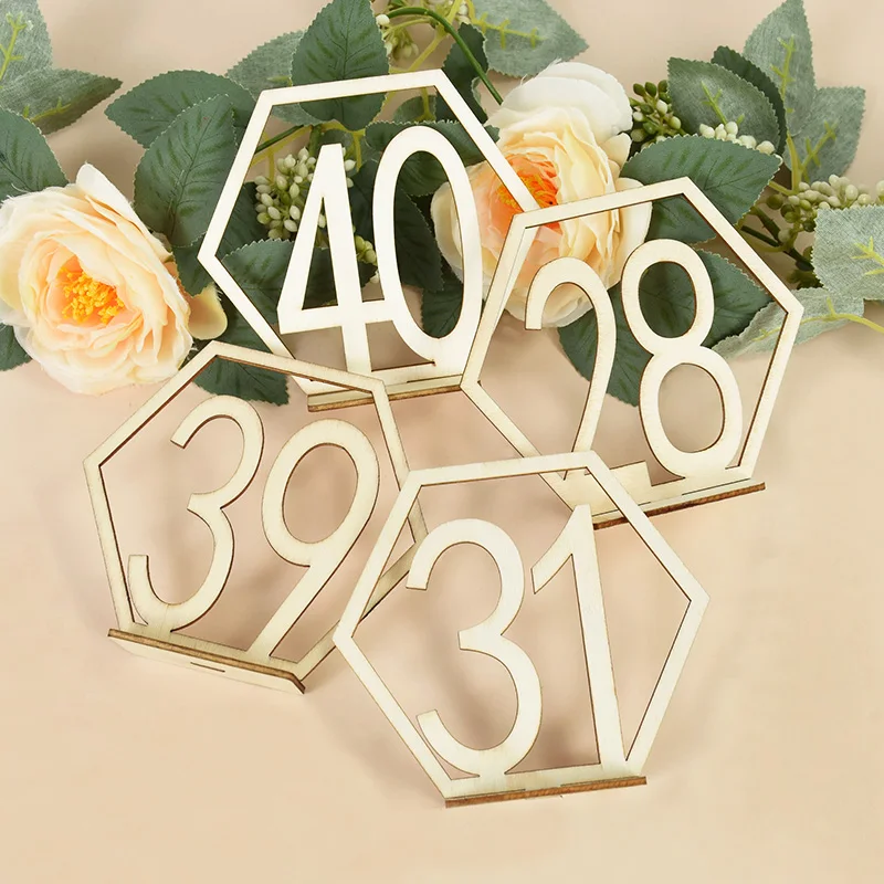 1-40 Wooden Table Numbers Hexagon Shape with Holder for Wedding Engagement Birthday Party Table Decor Digital Wooden Sign