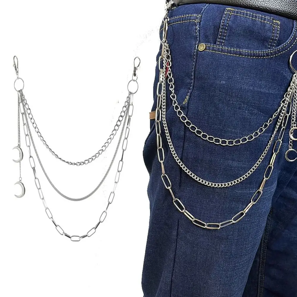 

Women Men Unisex Jeans Pants HipHop Moon Pendants Chain Heavy Duty Waist Hook Gothic Keychains Link Coil