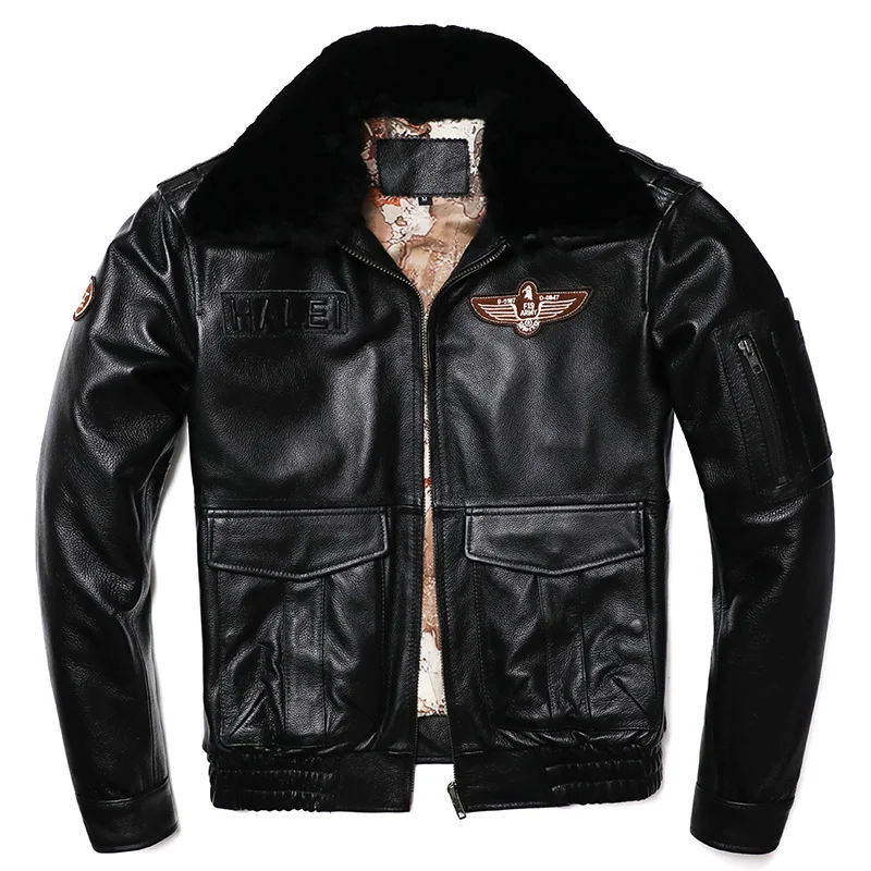 

Wool Collar Air Force Flight G1 Natural Genuine Leather Jacket Men's Warm Winter Real Cowhide Clothing Man Calf Skin Loose Coats