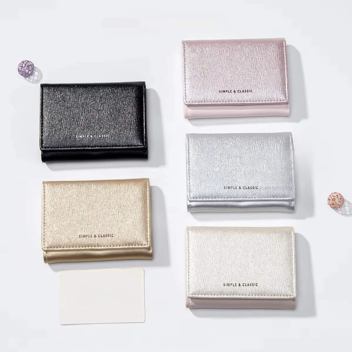 Minimalist Women's Card Bag Pearl Shining PU Wallet Fashion Gold and Silver Short Zero Wallet 2