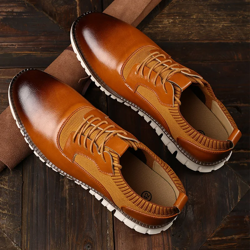 Mens Brogue Shoes Mens Dress Shoes Men Dress Shoes Carved Falt Casual Shoes Man Leather Soft Bottom Lace Up Male Borgue Nonslip Outdoor Light Chaussure Homme