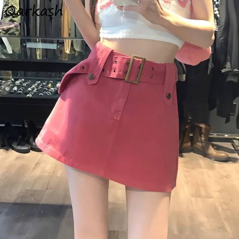 

Denim Mini Skirts Women Summer Hotsweet Tender Chic Belt Fashion All-match Students Ulzzang Basics Personality High Waist Daily