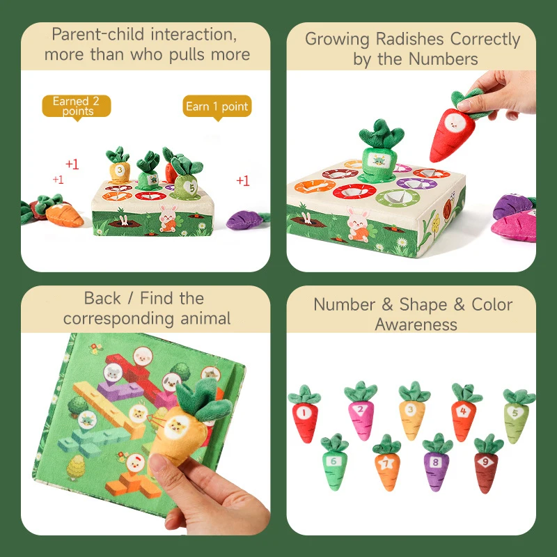 Montessori Plush Pulling Carrot Toy Children Early Education Hand Prehension Train Game Toy Kids Puzzle Sensory Development Toys