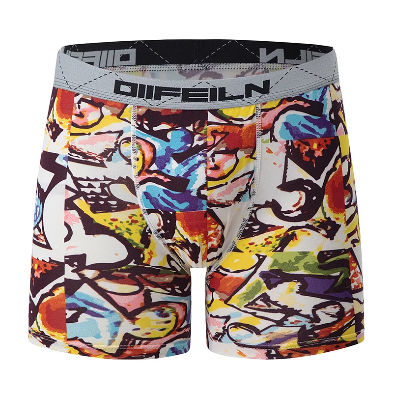 6 Pcs Parent-child Fashion Printed Underwear Men's Multi-size Long Boyshort Teenagers Comfortable And Versatile Elastic Waist S 6