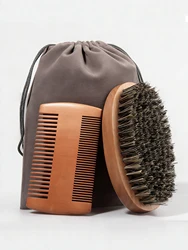 Deluxe Soft Boar Bristle Beard & Mustache Grooming Kit with Gift Bag (Light Brown)