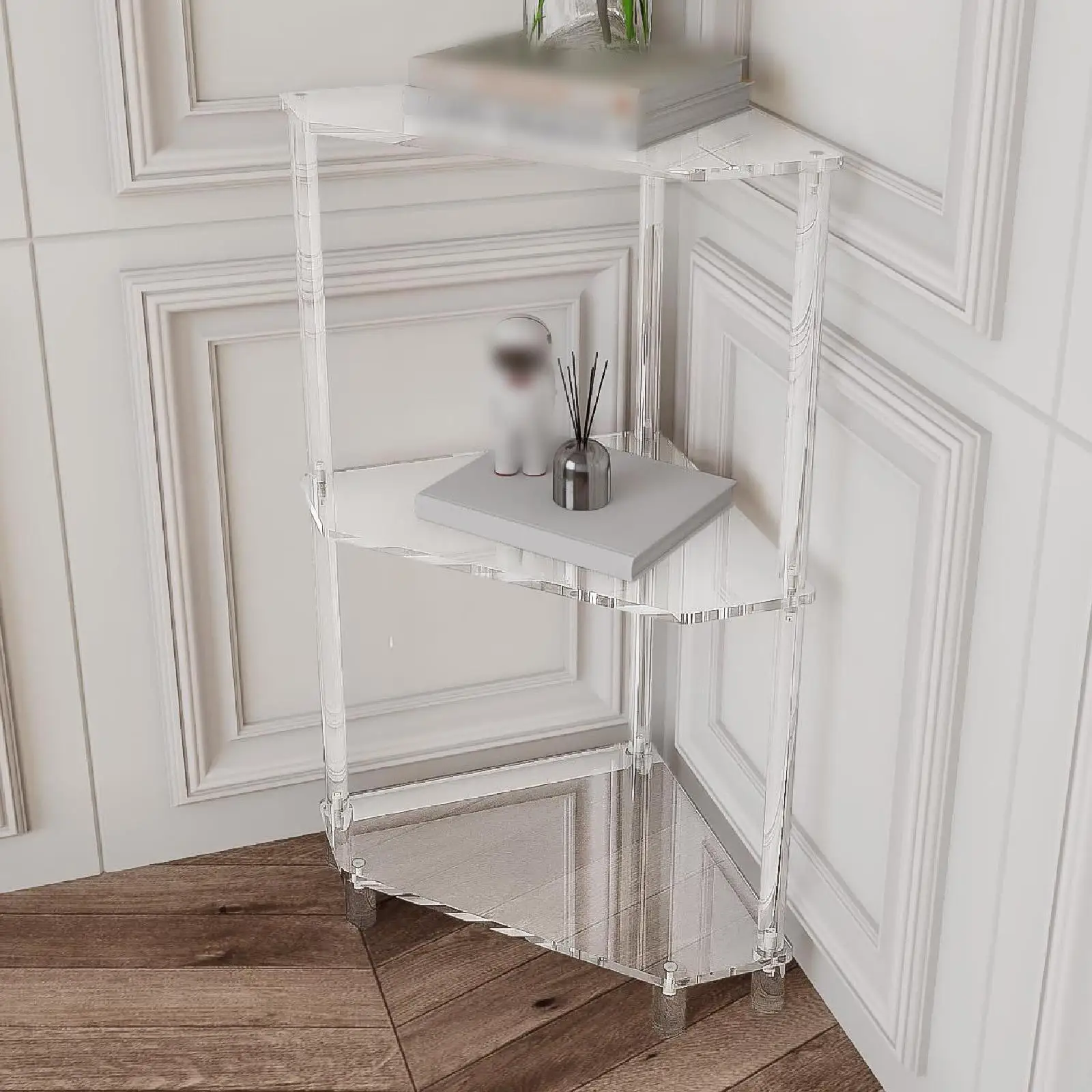 Acrylic Corner Side Table, Corner Shelf Stand, Easy to Clean End Table, 3 Tier for Home Bedroom Small Space Bedside Acrylic Corner Side Table, Corner Shelf Stand, Easy to Clean End Table, 3 Tier for Home Bedroom Small Space Bedside