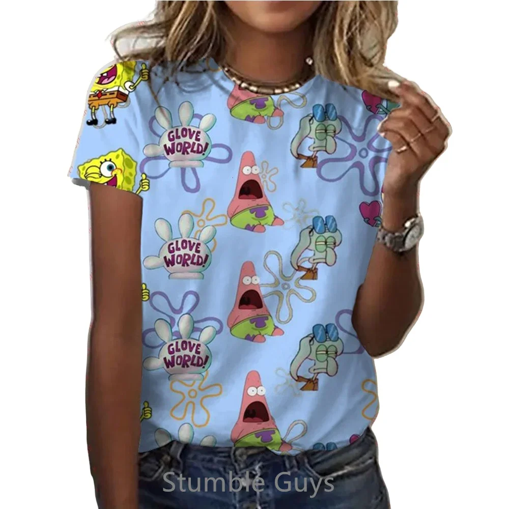 Summer Anime Spongebob Tshirt Women Cartoon Print Kids Clothes Girls Shirt Street Harajuku Teenagers Cute T-Shirt 4