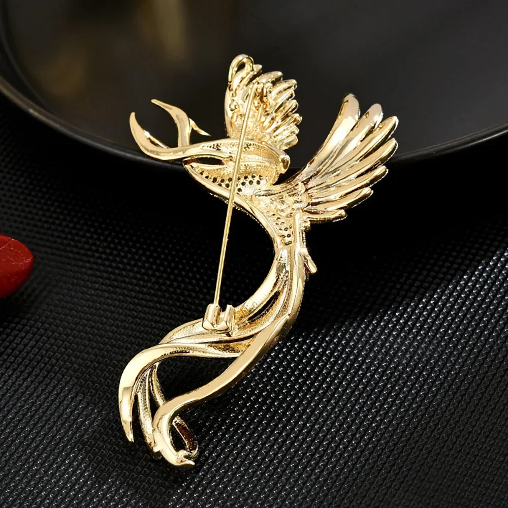 Exquisite Rhinestone Phoenix Brooch for Women Luxury Enamel Color PINs Fashion Cloth Bags Accessories Elegant Bird Jewelry Gifts