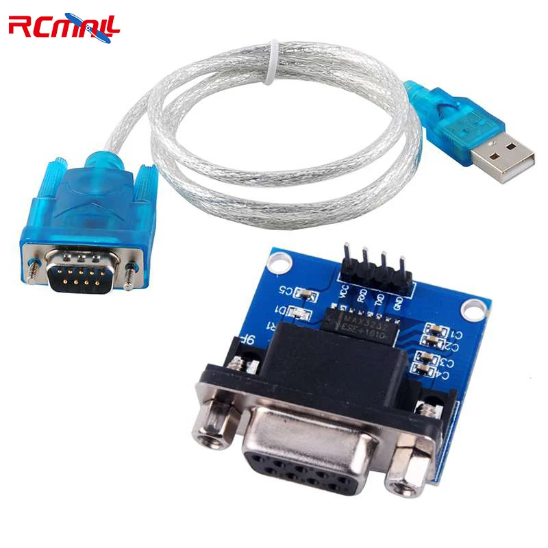 

RCmall MAX3232 RS232 to TTL Serial Port Converter Module DB9 Connector + USB to DB9 RS232 Serial Cable for STC STM32 NXP