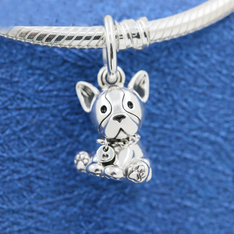 

Popular 925 Solid Silver Beads Charms French Bulldog Dangle Pendant Fit Pandora 925 Original Bracelet Women DIY Jewelry Gift