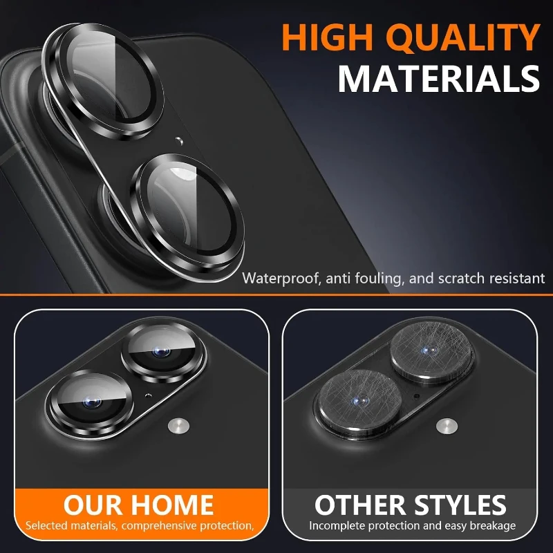 Sleek Black Metal Tempered Glass Camera Lens Protector - Premium Phone Accessory