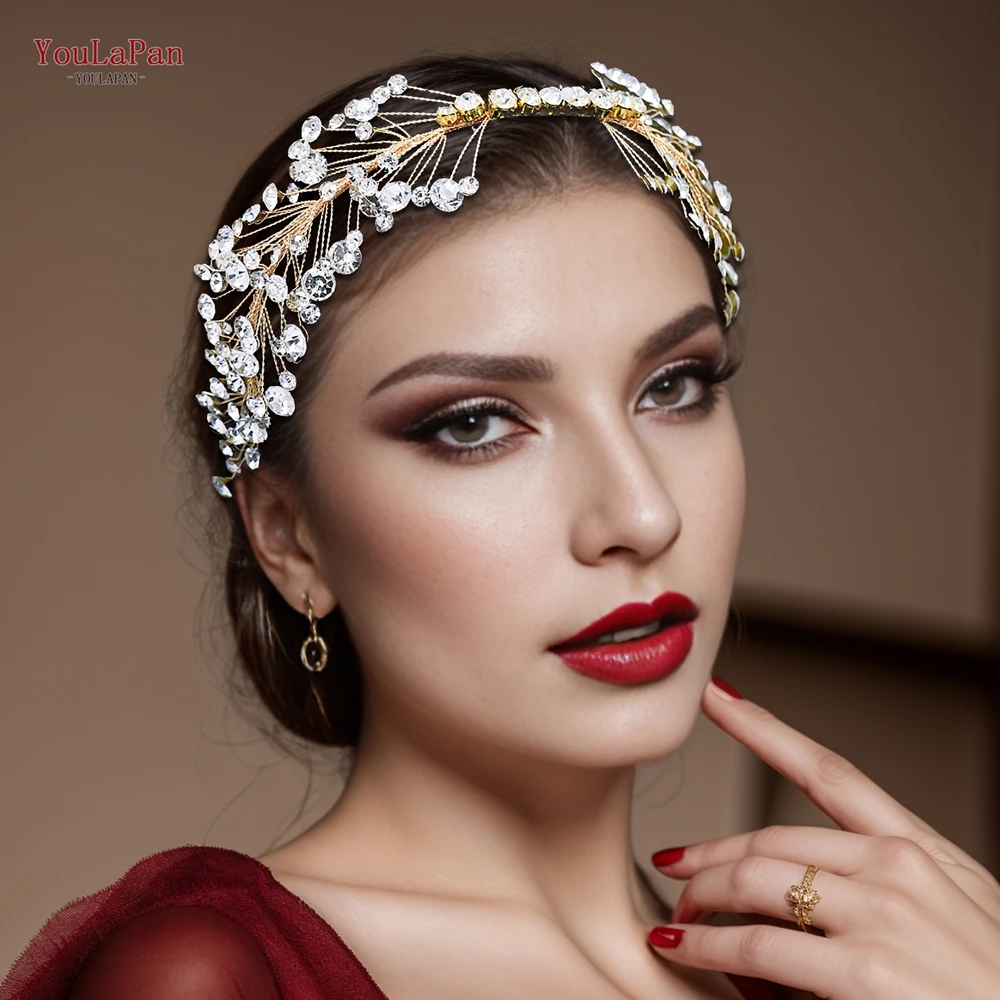 YouLaPan Full Rhinestone Bride Gold Color Hair Hoop Woman Elegant Party And Wedding Headwear Women's Wedding Headpieces HP667