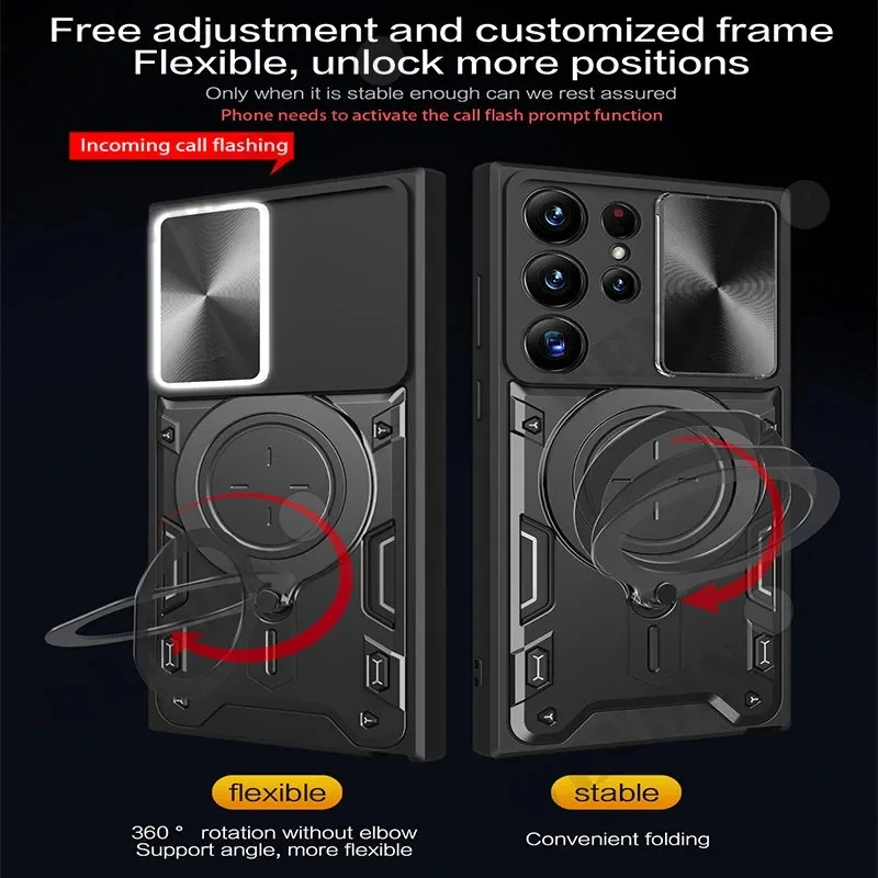 Puzdro pre Samsung S23 S22 Ultra Plus S21 S20 FE A54 A14 A24 A13 Magnetický otočný posuvný fotoaparát 360 Rotate Kickstand Case Cover_voghion.com
