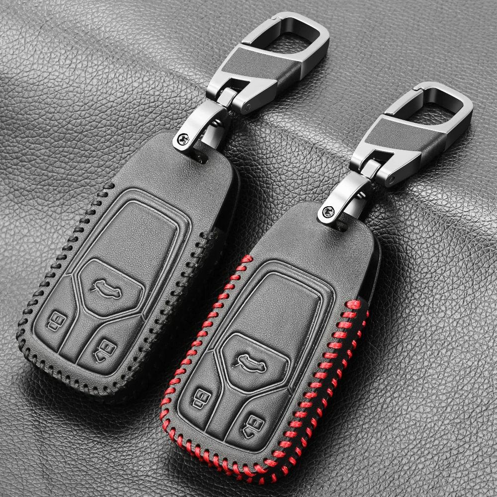 Leather Car Key Case Cover For AUDI A4 A4L A5 Q5 Q7 TT 2016 2017 Key